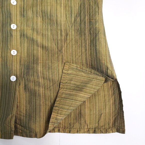VTG Y2K Spenser Jeremy Silk Striped Button Up Tunic Top Womens L Olive Green - Picture 3 of 11